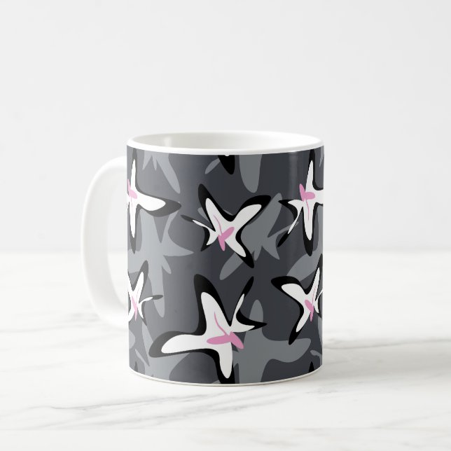 Pink grey modern abstract flowers coffee mug (Front Left)