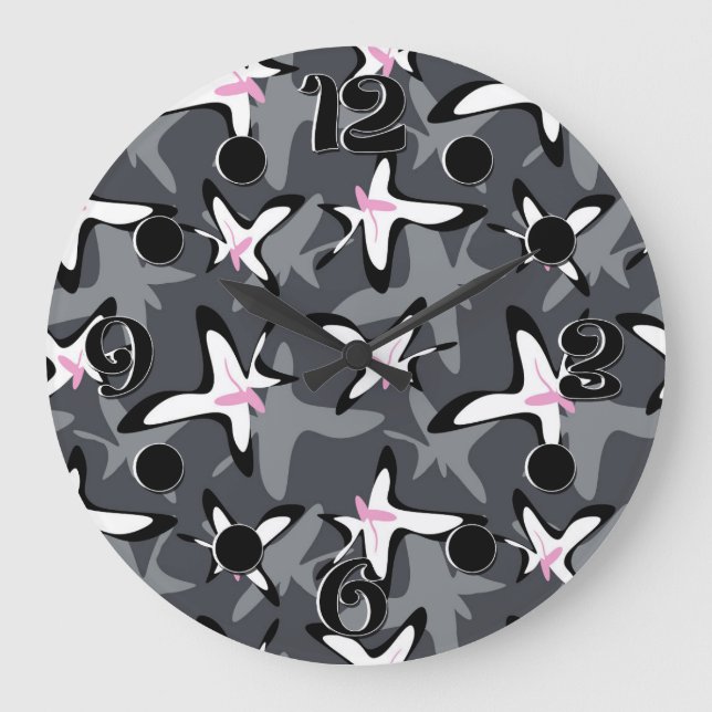 Pink grey modern abstract flowers large clock (Front)