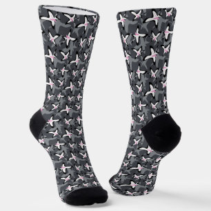 Pink grey modern abstract flowers socks