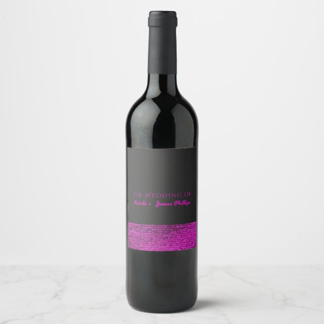 Pink & Grey Modern Glam Sequins Elegant Wine Label (Front)
