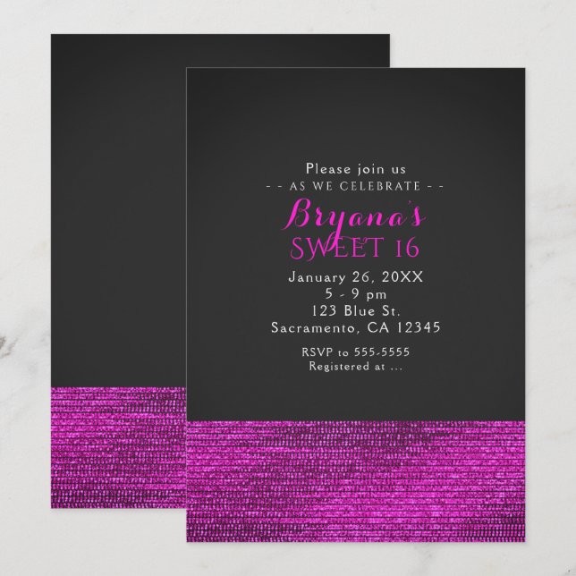 Pink & Grey Modern Glam Sequins Party Invitations (Front/Back)