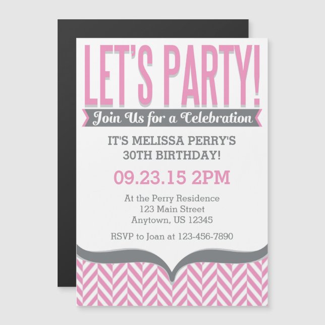 Pink Grey Modern Magnetic Birthday Invitations (Front/Back)