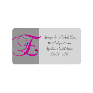 Pink Grey Monogram E Wedding RSVP Address Label #1