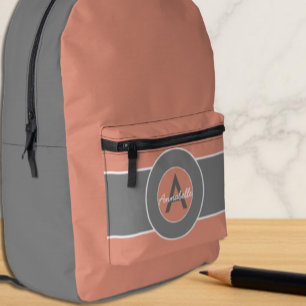 Pink Grey Monogram Personalised Printed Backpack