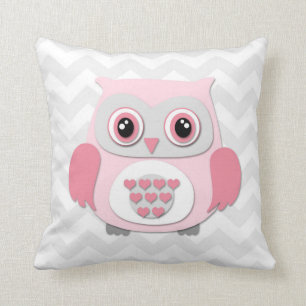 Pink Grey Owl Nursery Throw Pillow