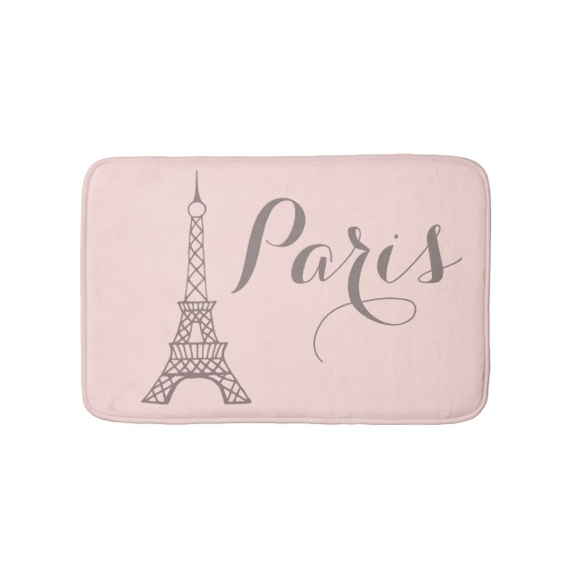 Pink Grey Paris Eiffel Tower Bath Mat (Front)