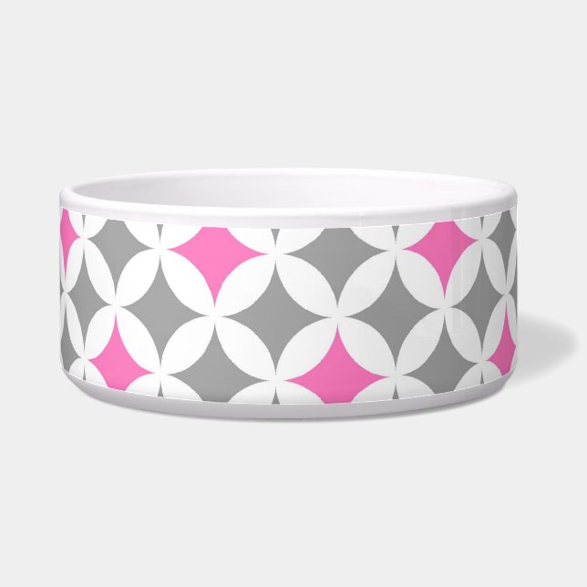 Pink Grey Pattern Custom Dog Bowl (Left)