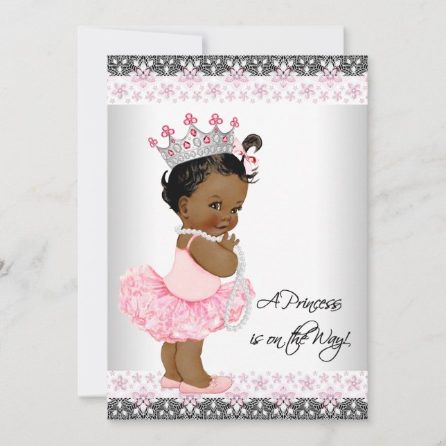 Pink Grey Pearls Lace Ethnic Baby Girl Shower Invitation (Front)