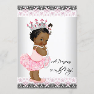 Pink Grey Pearls Lace Ethnic Baby Girl Shower Invitation