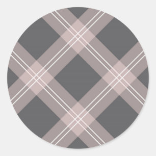 pink & grey plaid classic round sticker