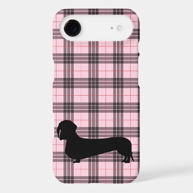 Pink Grey Plaid Dachshund Pattern Preppy Case-Mate iPhone Case (Back)