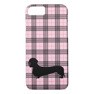 Pink Grey Plaid Dachshund Pattern Preppy iPhone 8/7 Case