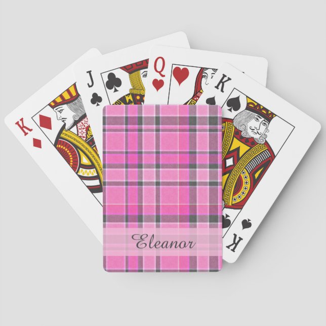 Pink Grey Plaid Tartan Playing Cards (Back)