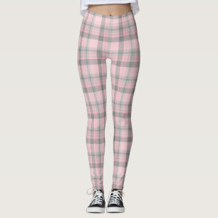 Pink Grey Plaid  Women's Leggings