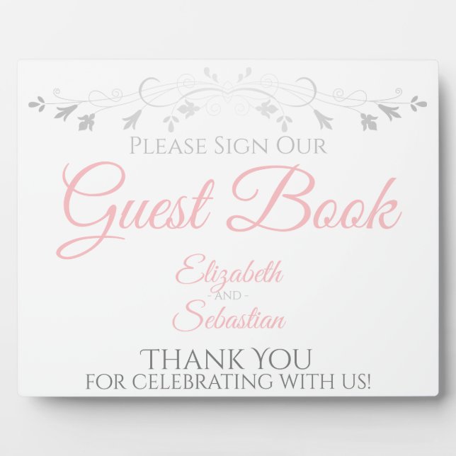 Pink & Grey Please Sign our Guest Book Sign Plaque (Front)