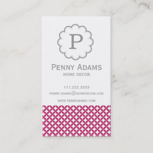 Pink & Grey Polka Dot Monogram Business Card