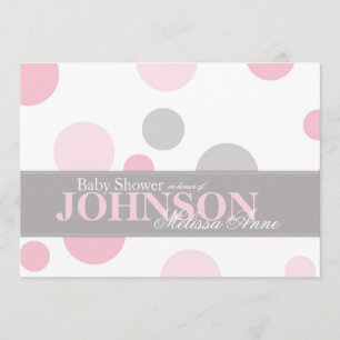 Pink Grey Polka Dots Baby Shower Invitation Card
