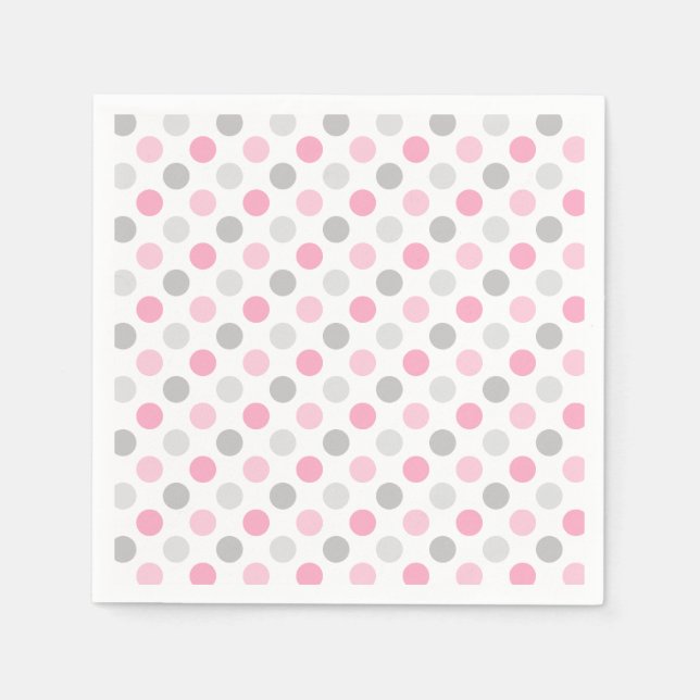 Pink Grey Polka Dots Napkin (Front)