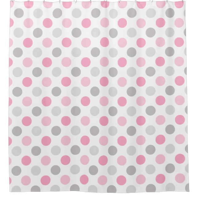 Pink Grey Polka Dots Shower Curtain (Front)