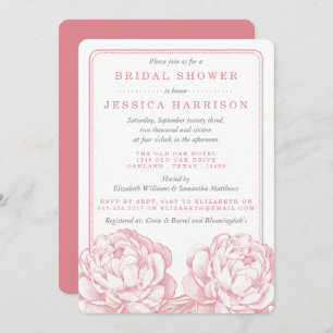 Pink & Grey Pretty Peony Floral Bridal Shower Invitation