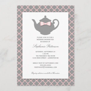Pink + Grey Quatrefoil Wedding Tea Invitation