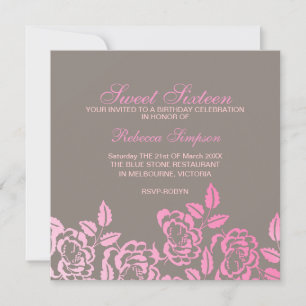Pink & Grey Rose Petal Sweet 16 Birthday Invite