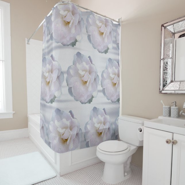 Pink grey rose shower curtain (In Situ)