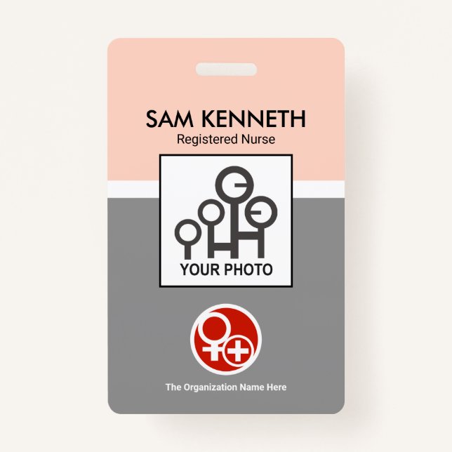 Pink Grey Shade Columns Company Photo Template ID ID Badge (Front)