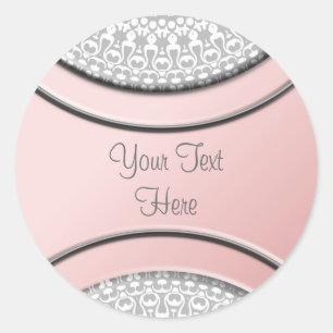 Pink Grey Silver Lace Cake Toppers/Labels/Sticker Classic Round Sticker