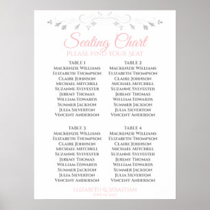 Pink & Grey Simple 4 Table Wedding Seating Chart