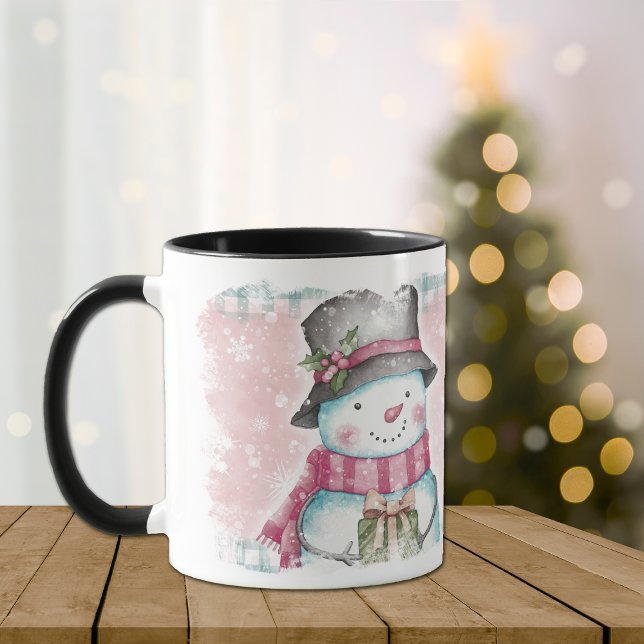 Pink Grey Snowflake Snowman Holiday Mug (Creator Uploaded)