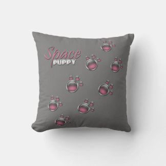 Pink & Grey "Space Puppy" Paw Prints Pillow