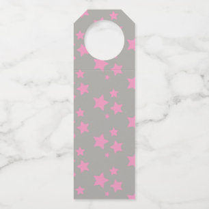 Pink Grey Stars Modern design Bottle Tag