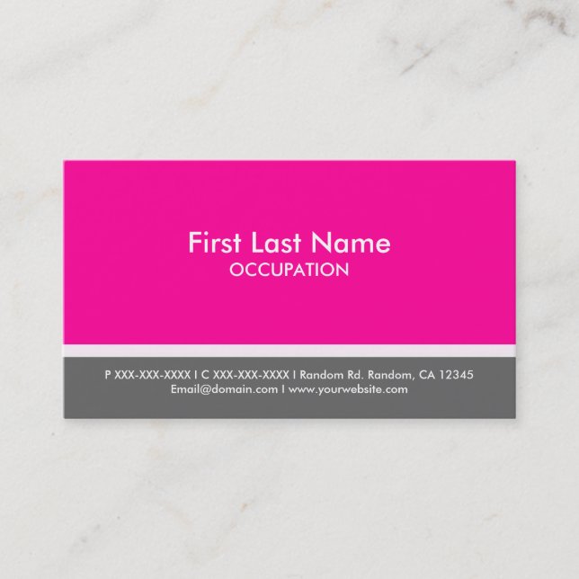 Pink grey stripe simple custom business cards (Front)