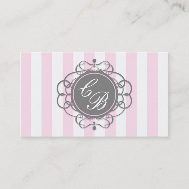 Pink & Grey Stripes Chic Boutique Business Card (Front)