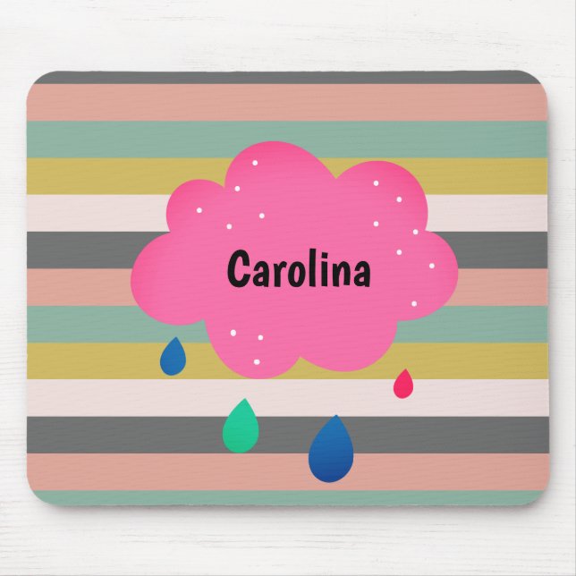 Pink Grey Stripes Retro Name  Mouse Pad (Front)