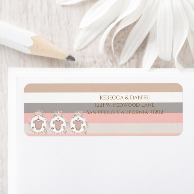 Pink Grey Stripes Wreath Address Return Address Label (Insitu)
