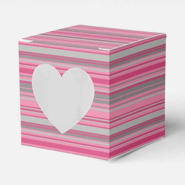 Pink Grey Strips Favour Box (Front Side)