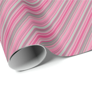 Pink Grey Strips Wrapping Paper