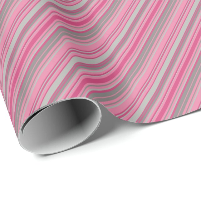 Pink Grey Strips Wrapping Paper (Roll Corner)