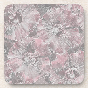 Pink grey stylish large flowers coaster