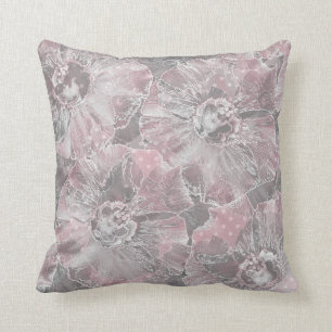 Pink grey stylish large flowers cushion