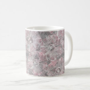 Pink ,grey ,stylish ,large ,flowers, pink flowers, coffee mug