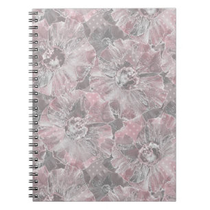 Pink ,grey ,stylish ,large ,flowers, pink flowers, notebook
