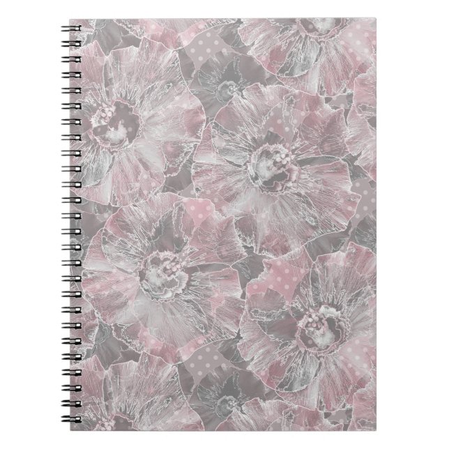 Pink ,grey ,stylish ,large ,flowers, pink flowers, notebook (Front)