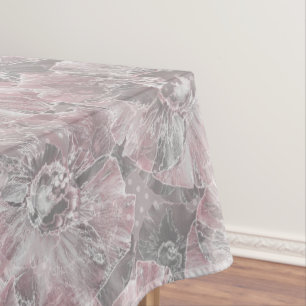 Pink grey stylish large flowers tablecloth