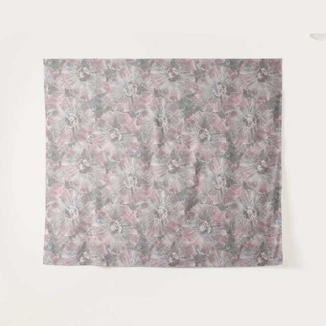 Pink grey stylish large flowers tapestry (Front (Horizontal))