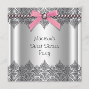 Pink Grey Sweet 16 Birthday Party Invitation