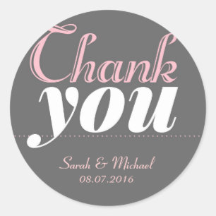 Pink Grey Sweet Typography Thank You Stickers