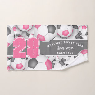 pink grey team colours gifts Lots of soccer balls Hand Towel